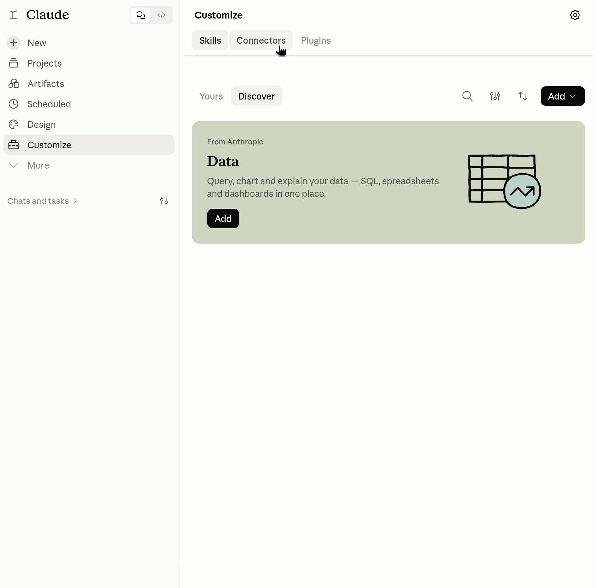Claude's Customize page, with the Connectors tab highlighted.